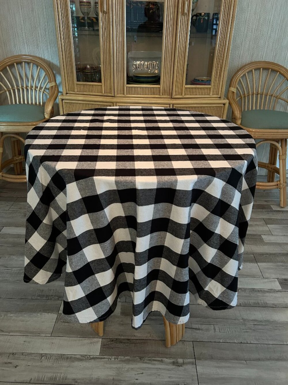 DII Black & White Check Tablecloth 66" Round Farmhouse Cottage Rustic